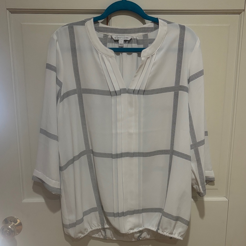 Catherine Malandrino White and Gray Grid Blouse